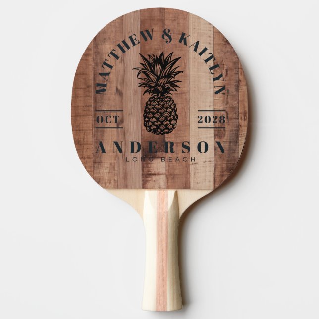 Pallet Wood Board Tropical Pineapple Wedding Crest Pingisracket (Baksidan)