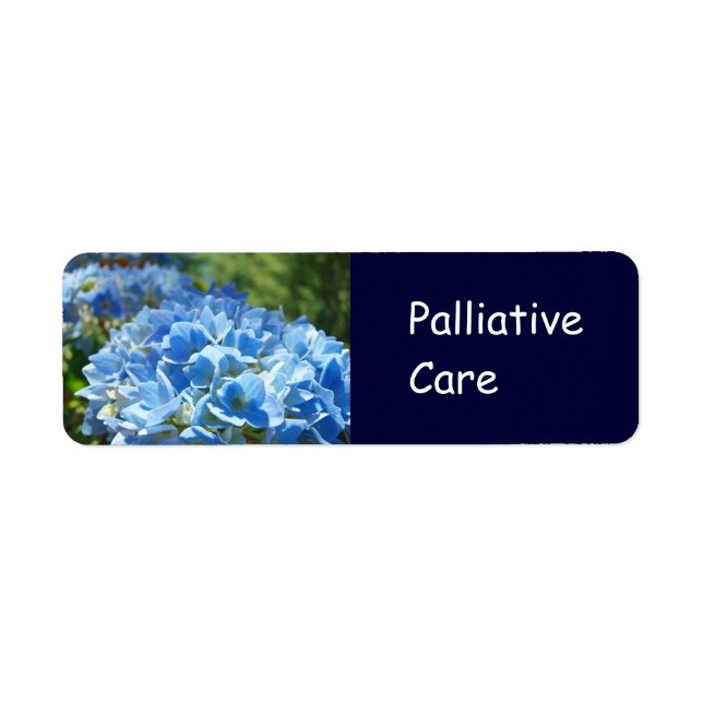 Palliativ vårdetikett Etiketter Blue Hydrangeas Returadress Etikett (Framsidan)