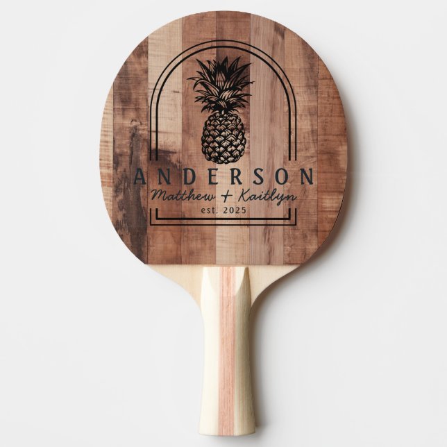 Pallvirkesbräda Pineapple Bröllopsbåge & Namn Pingisracket (Framsidan)