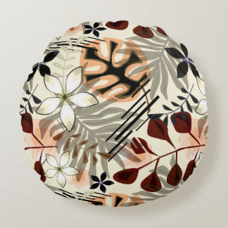 Palm and monstera leaves, tropical rund kudde