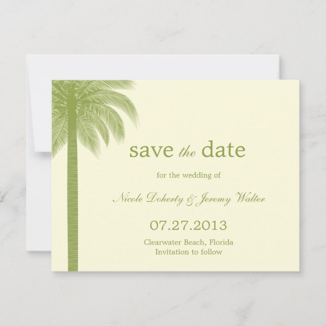 Palm Beach Bröllop Save The Date-kort - Grön Spara Datumet (Framsida)