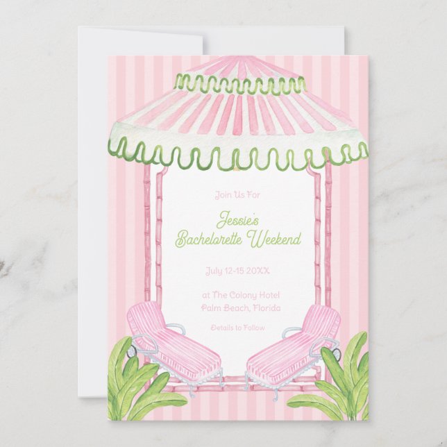 Palm Beach Cabana Bachelorette Weekend Inbjudningar (Framsida)