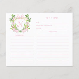 Palm Beach Cabana Crest Monogram  Recipe Card