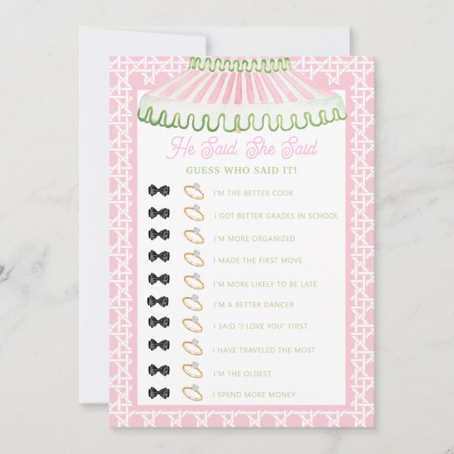 Palm Beach Cabana | He Said She Said Bridal Shower Inbjudningar (Framsida)