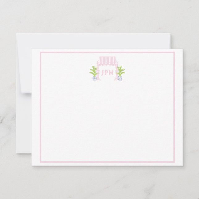 Palm Beach Cabana Monogram Flat Card Tack Kort (Framsida)