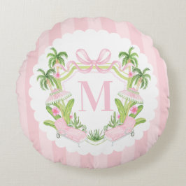 Palm Beach Pink Loungers Monogram Crest Rund Kudde
