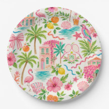 Palm Beach Preppy Rosa Grön Tropisk