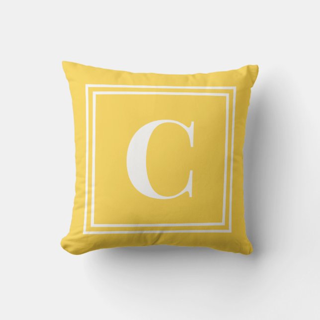 Palm Beach Preppy Yellow Monogram Throw Pillow Kudde (Framsida)