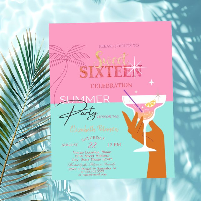Palm Cocktail Sommar Sweet 16-fest Inbjudningar (Skapare uppladdad)