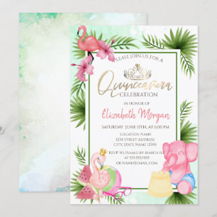 Palm Färsk melon Flamingo Elefant Quinceañera Inbjudningar
