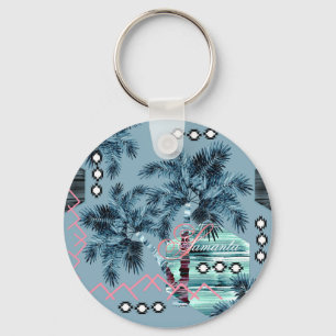 Palm Hawaiiansk blå svart monogram personlig Nyckelring