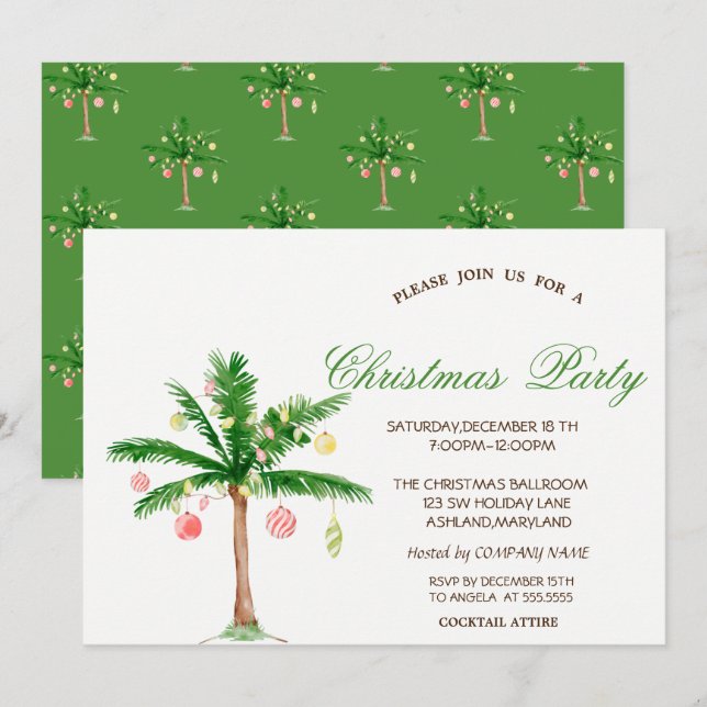 Palm Julgran Julfest Inbjudningar (Fram/baksida)