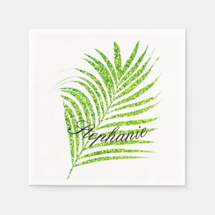 Palm lämnar Glittery Green Custom Name Cute Pappersservett