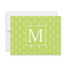 Palm Leaf Green and White Anchors Monogram