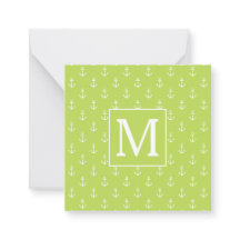 Palm Leaf Green and White Anchors Monogram