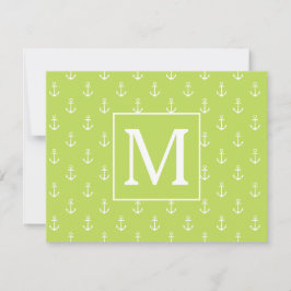 Palm Leaf Grön och Vit Ankare Monogram Anteckningskort