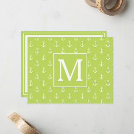Palm Leaf Grön och Vit Ankare Monogram Anteckningskort