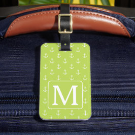 Palm Leaf Grönt och Vita Ankare Monogram Bagagebricka