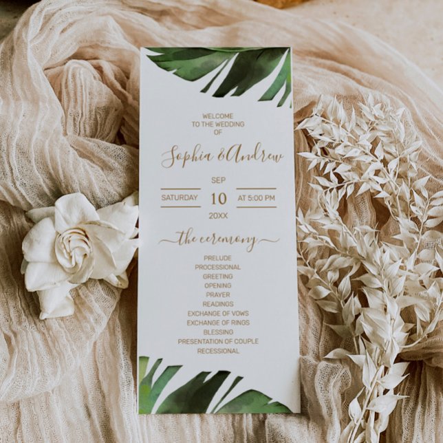 Palm Leaf Tropical Floral Wedding Programs Program (Skapare uppladdad)