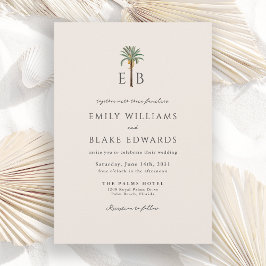 Palm Logo Elegant Tropical Monogram Wedding Inbjudningar