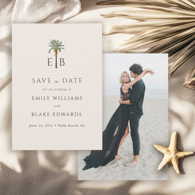 Palm Logo Tropical Monogram Wedding Save the Date Spara Datumet (Skapare uppladdad)