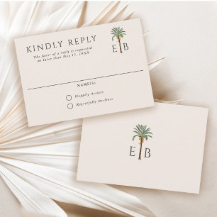 Palm Logotyp Elegant Tropisk Monogram Bröllop OSA Kort