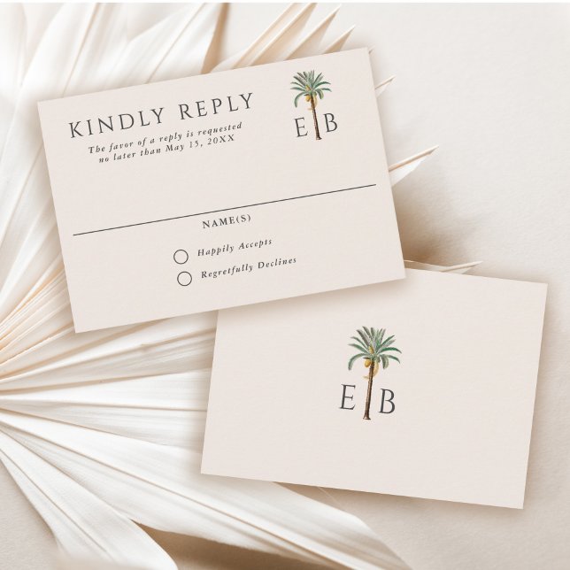 Palm Logotyp Elegant Tropisk Monogram Bröllop OSA Kort (Skapare uppladdad)