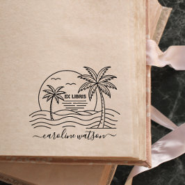 Palm med sol  Ex libris  Gummistämpel Stämpel
