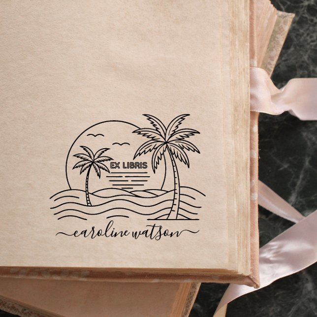 Palm med sol  Ex libris  Gummistämpel Stämpel (Skapare uppladdad)