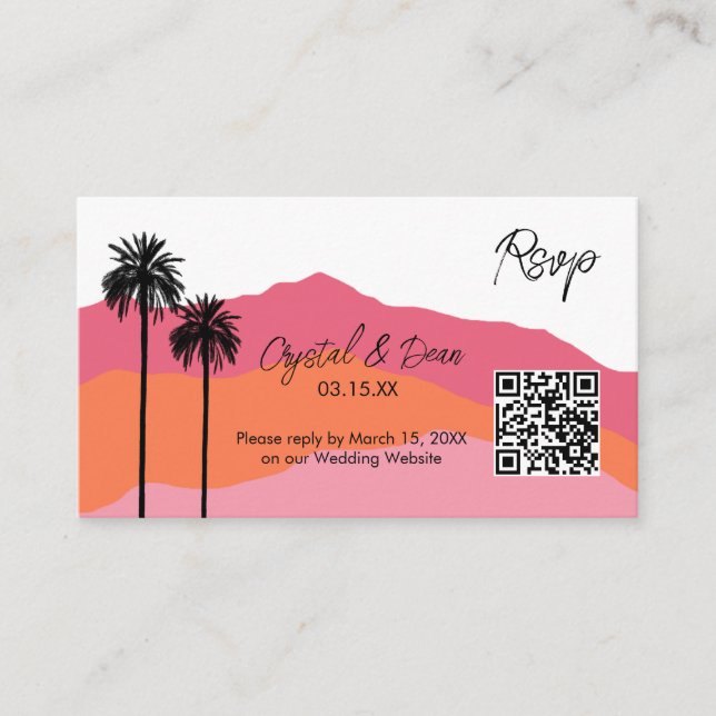 Palm Modern RSVP-bifogad kort (rosa) (Framsida)