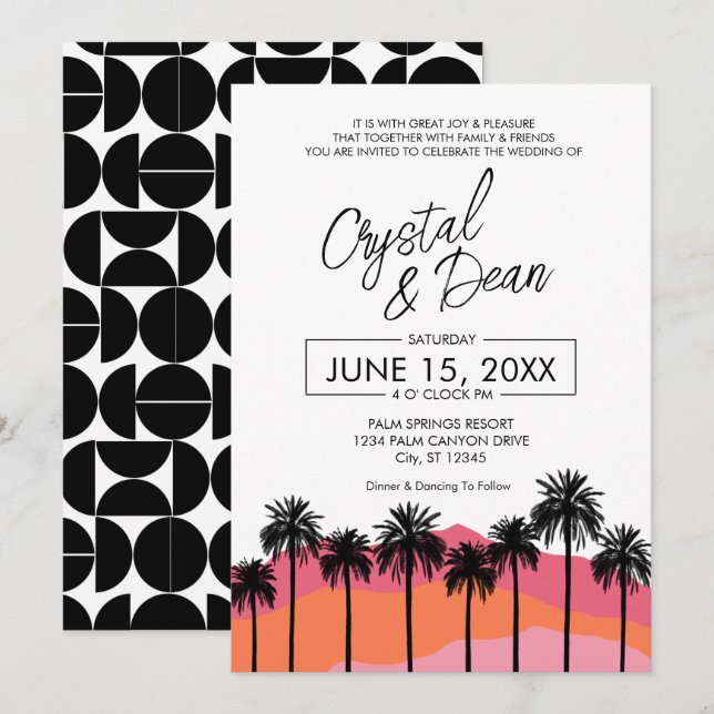 Palm Modern Wedding Invitation (pink) Inbjudningar (Fram/baksida)