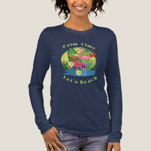 Palm och Flamingo Navy Långärmad T-Shirt