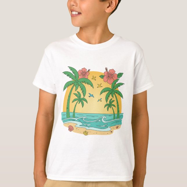 Palm Paradise Tropical Beach Boys T-Shirt (Framsida)