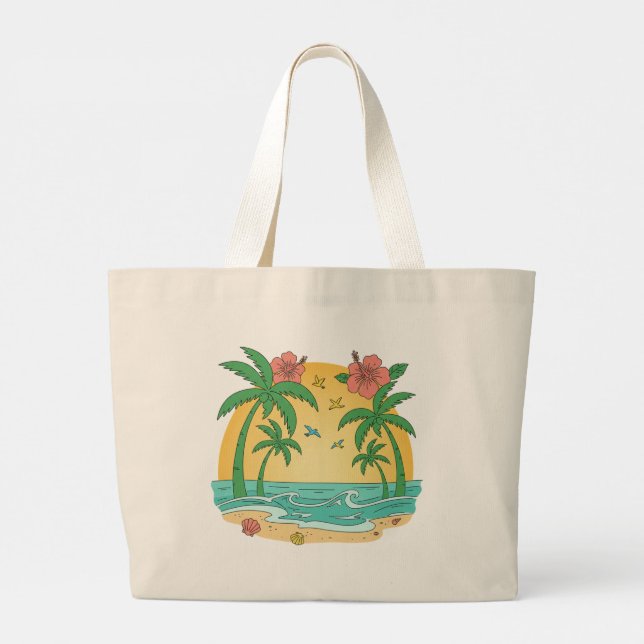 Palm Paradise Tropical Beach Tote Bag Jumbo Tygkasse (Baksida)