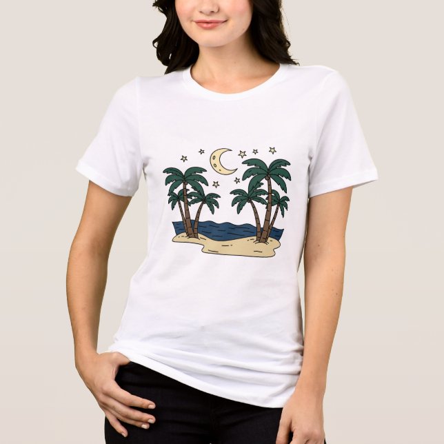 Palm Paradise – Tropical Night Scene T-Shirt (Framsida)
