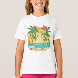 Palm Paradise Tropisk Strand Flickor T-Shirt