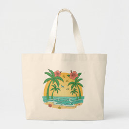 Palm Paradise Tropisk Strand Totebag Jumbo Tygkasse
