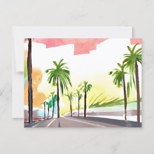 Palm Road   Modern samtida akvarell Vykort