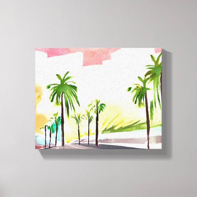 Palm Road | Samtida akvarell Kalifornien Canvastryck (Framsida)