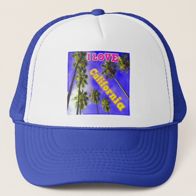 "Palm Sky: I LOVE California 1" mössa Truckerkeps (Framsida)