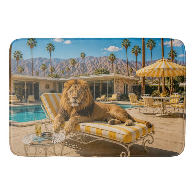 Palm Springs 1950 Poolside Lejon Lugnande Badrumsmatta (Framsidan)