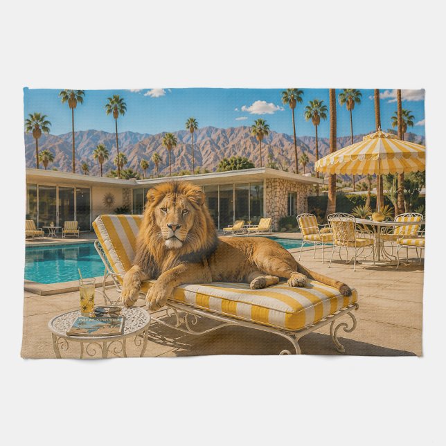 Palm Springs 1950 Poolside Lejon Lugnande Kökshandduk (Horisontell)