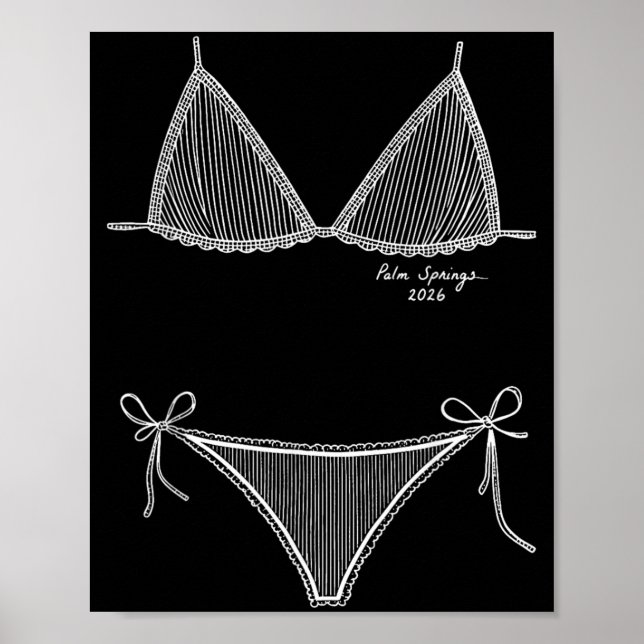 Palm Springs 2026 Bikini Sommaruppehål Linje Konst Poster (Framsidan)