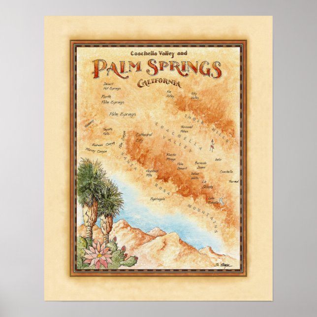 Palm Springs Ca Map Poster (Framsidan)