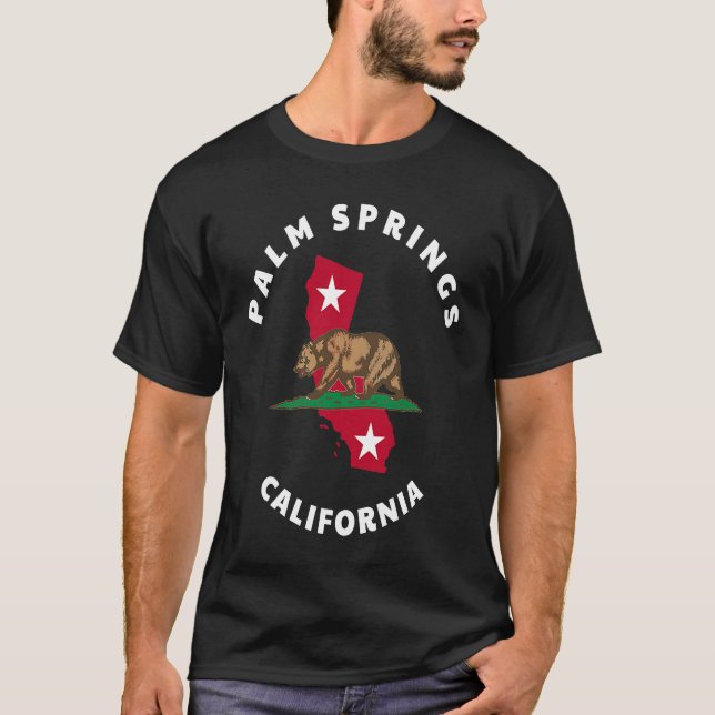 Palm Springs California CA Flag and Bear Badge Sou T Shirt (Framsida)