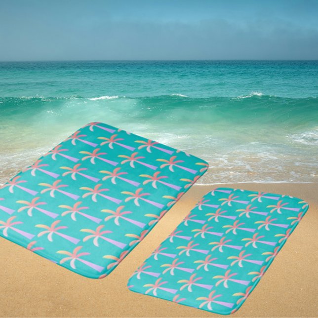  Palm Springs Caribbean Blue Tropical Palm Tree Badrumsmatta (Colorful palm tree bath mats in 3 sizes)