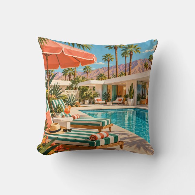 Palm Springs Poolside Retro Mid Century Kudde (Framsida)