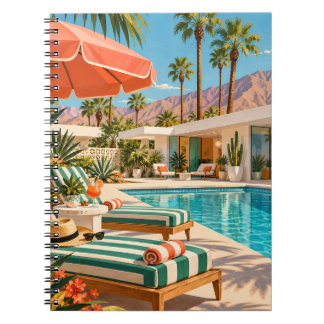 Palm Springs Poolside Retro Mid Century Modern Art Anteckningsbok