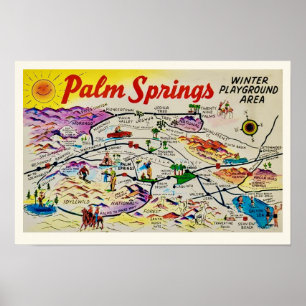 Palm Springs Retro Karttryck Poster