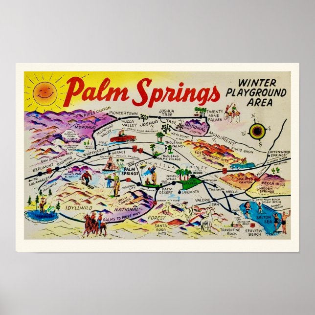 Palm Springs Retro Karttryck Poster (Framsidan)